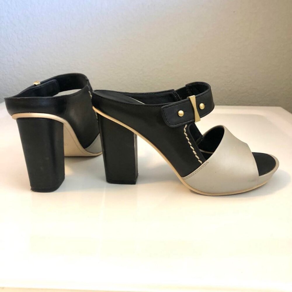 NAKED FEET Tyngg Leather Platform Mule Block Heel Sandals Black\Grey 6.5 - Picture 4 of 10